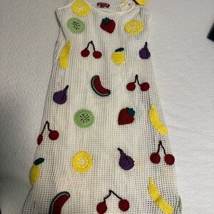 STAUD White Knit Dress with Colorful Fruit Accents